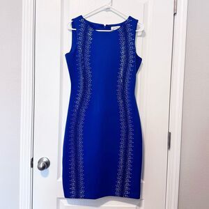 Calvin Klein Women’s Blue Embellished Scuba Sheath Dress Size 8 Business Casual